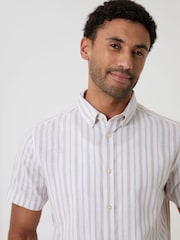 Threadbare Natural Stripe Linen Cotton Blend Short Sleeve Shirt - Image 4 of 5