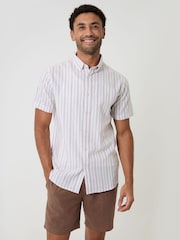 Threadbare Natural Stripe Linen Cotton Blend Short Sleeve Shirt - Image 5 of 5
