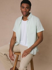 Threadbare Green Short Sleeve Linen Blend Shirt - Image 1 of 5