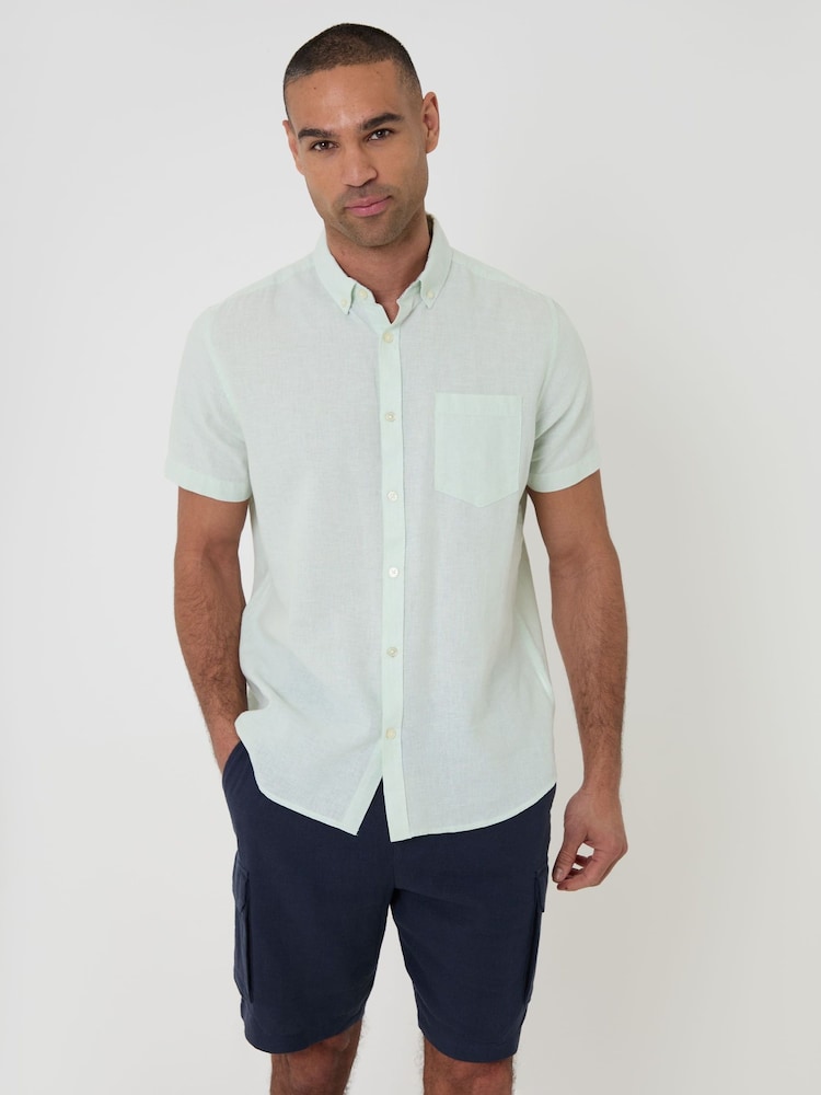 Threadbare Green Short Sleeve Linen Blend Shirt - Image 2 of 5