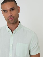 Threadbare Green Short Sleeve Linen Blend Shirt - Image 5 of 5