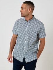 Threadbare Blue Linear Leaf Print Short Sleeve Shirt - Image 1 of 5
