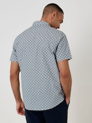 Threadbare Blue Linear Leaf Print Short Sleeve Shirt - Image 2 of 5