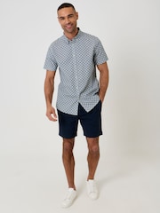 Threadbare Blue Linear Leaf Print Short Sleeve Shirt - Image 3 of 5