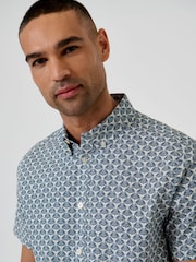 Threadbare Blue Linear Leaf Print Short Sleeve Shirt - Image 4 of 5