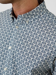 Threadbare Blue Linear Leaf Print Short Sleeve Shirt - Image 5 of 5