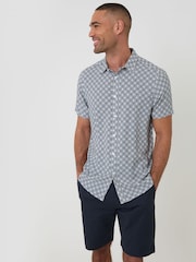 Threadbare Blue Geometric Print Short Sleeve Shirt - Image 2 of 4