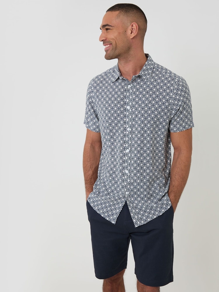 Threadbare Blue Geometric Print Short Sleeve Shirt - Image 2 of 4 Threadbare Blue Geometric Print Short Sleeve Shirt - Image 2 of 4