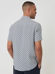 Threadbare Blue Geometric Print Short Sleeve Shirt - Image 3 of 4