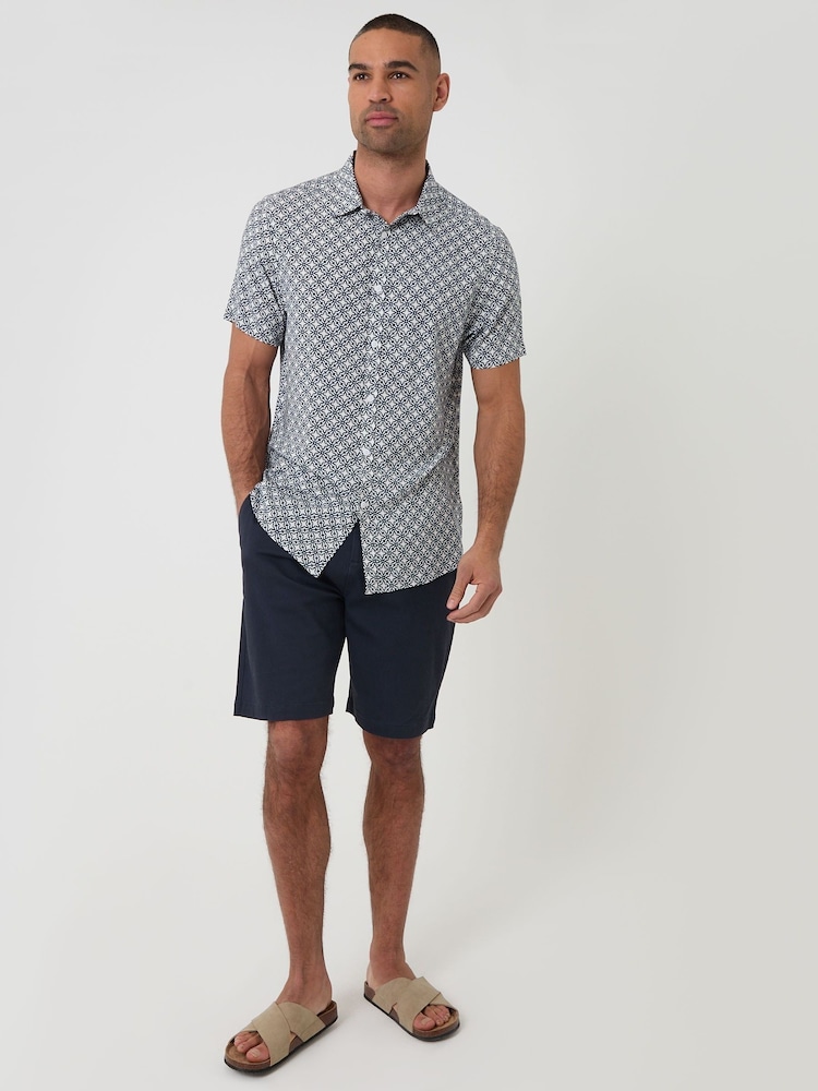 Threadbare Blue Geometric Print Short Sleeve Shirt - Image 4 of 4 Threadbare Blue Geometric Print Short Sleeve Shirt - Image 4 of 4