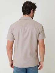 Threadbare Brown Linen Cotton Blend Short Sleeve Shirt - Image 2 of 4