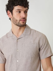 Threadbare Brown Linen Cotton Blend Short Sleeve Shirt - Image 4 of 4