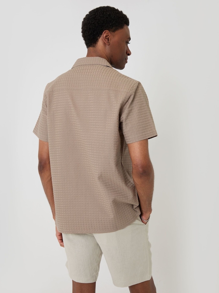 Threadbare Brown Textured Cotton Short Sleeve Shirt - Image 2 of 4
