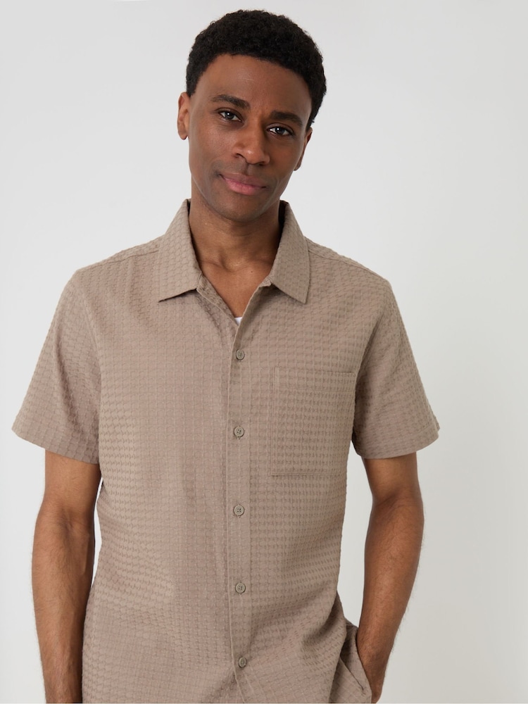 Threadbare Brown Textured Cotton Short Sleeve Shirt - Image 4 of 4