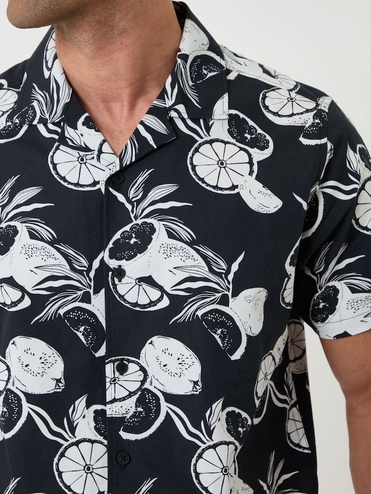 Threadbare Black Citrus Print Short Sleeve Shirt - Image 4 of 4