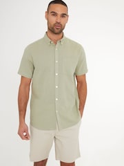 Threadbare Mint Green Short Sleeve Linen Blend Shirt - Image 5 of 8