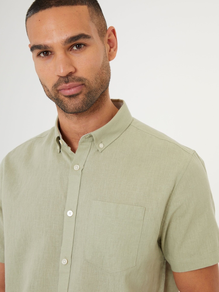 Threadbare Mint Green Short Sleeve Linen Blend Shirt - Image 8 of 8 Threadbare Mint Green Short Sleeve Linen Blend Shirt - Image 8 of 8