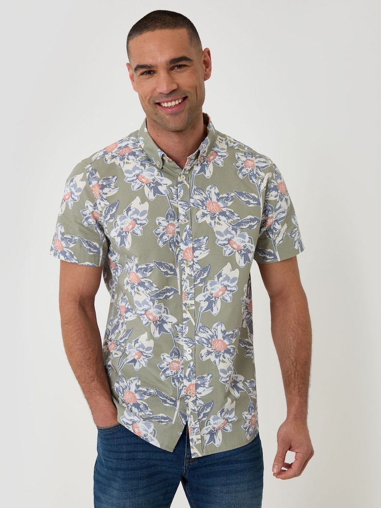 Threadbare Green Floral Print Short Sleeve Shirt - Image 1 of 4