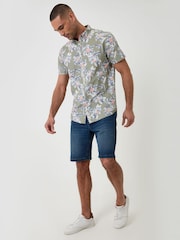 Threadbare Green Floral Print Short Sleeve Shirt - Image 3 of 4