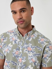 Threadbare Green Floral Print Short Sleeve Shirt - Image 4 of 4