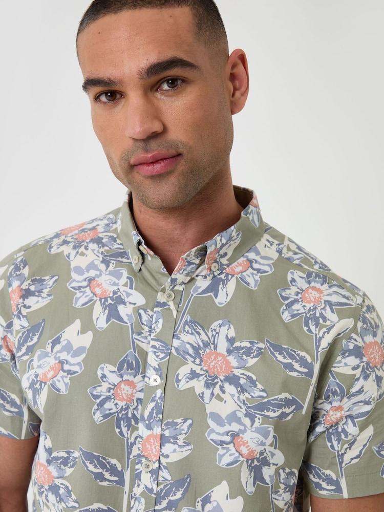 Threadbare Green Floral Print Short Sleeve Shirt - Image 4 of 4