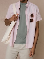 Threadbare Pink Short Sleeve Linen Blend Shirt - Image 1 of 5
