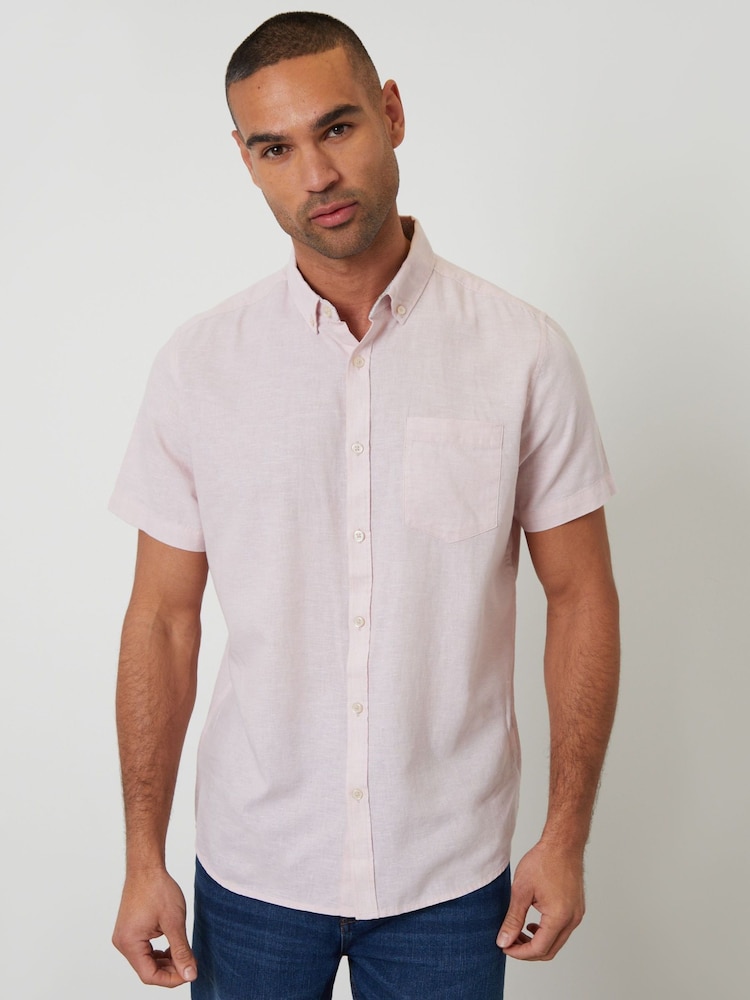 Threadbare Pink Short Sleeve Linen Blend Shirt - Image 2 of 5