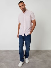 Threadbare Pink Short Sleeve Linen Blend Shirt - Image 4 of 5