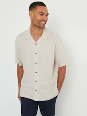 Threadbare Natural Relaxed Fit Linen Blend Revere Collar Short Sleeve Shirt - Image 1 of 4