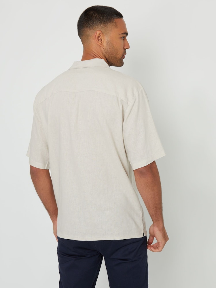 Threadbare Natural Relaxed Fit Linen Blend Revere Collar Short Sleeve Shirt - Image 2 of 4