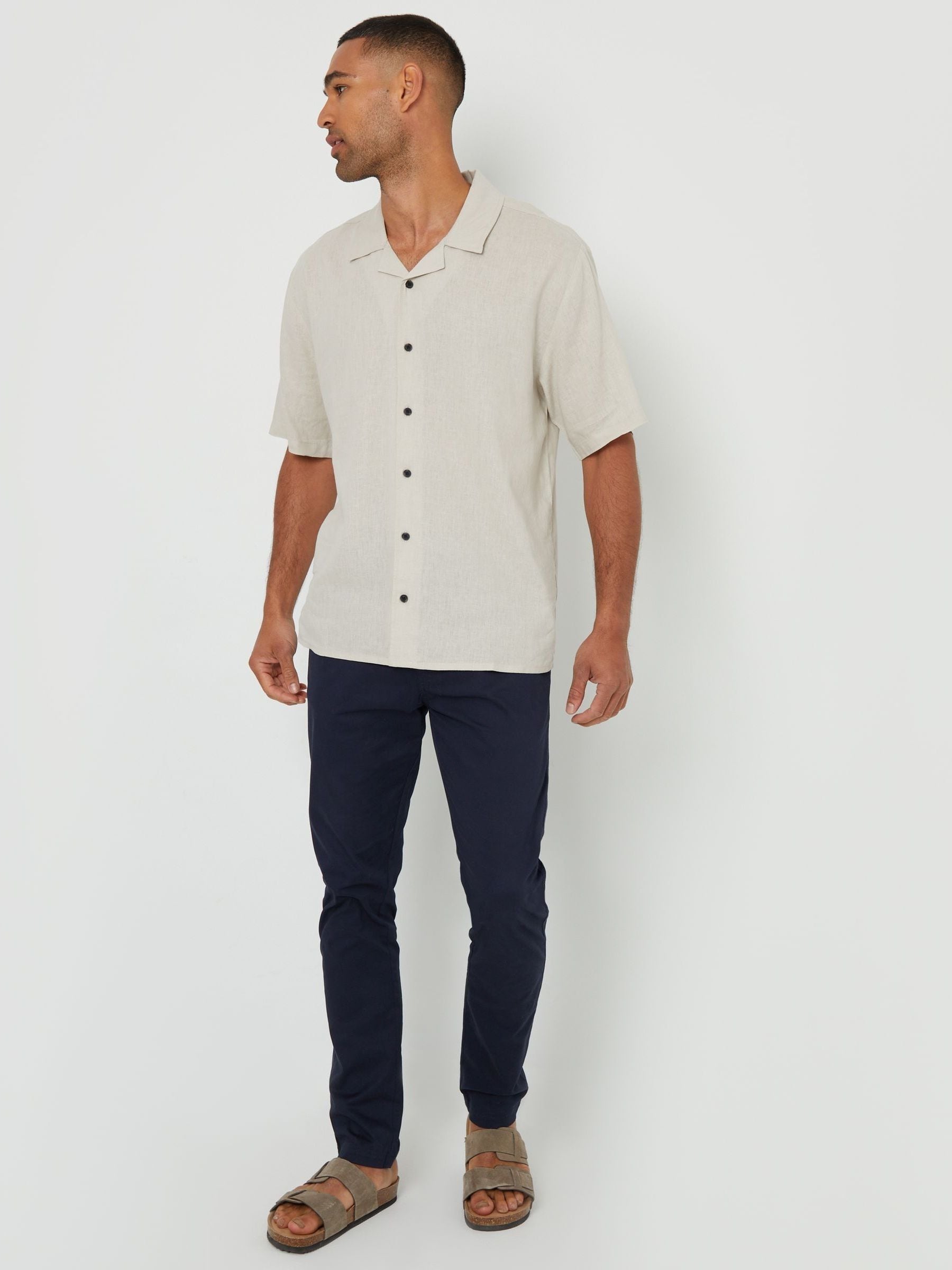 Buy Threadbare Natural Relaxed Fit Linen Blend Revere Collar Short