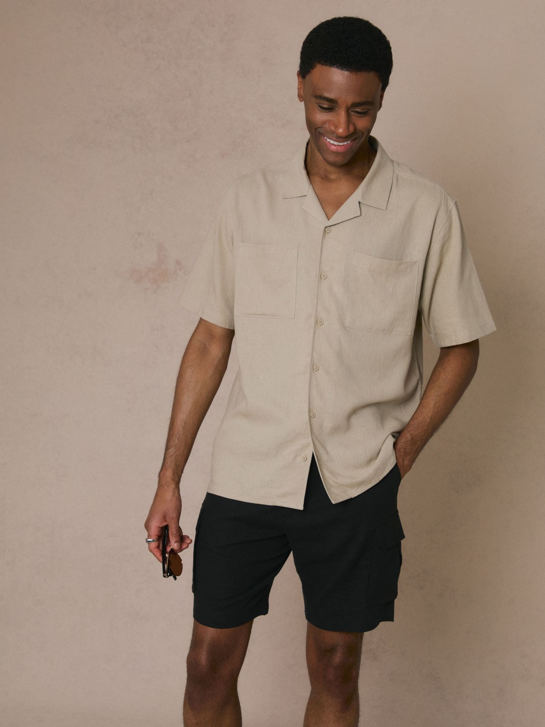Buy Threadbare Natural Relaxed Fit Linen Blend Short Sleeve Shirt