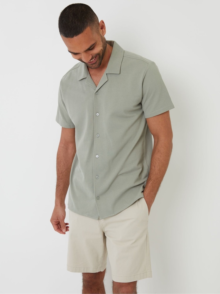 Threadbare Green Pique Revere Collar Short Sleeve Shirt - Image 2 of 4
