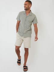 Threadbare Green Pique Revere Collar Short Sleeve Shirt - Image 4 of 4