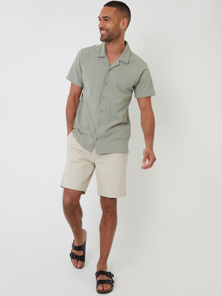 Threadbare Green Pique Revere Collar Short Sleeve Shirt - Image 4 of 4