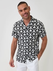 Threadbare Black Palm Tree Print Short Sleeve Shirt - Image 1 of 4