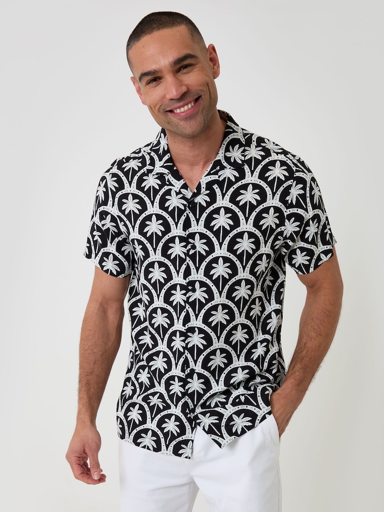 Threadbare Black Palm Tree Print Short Sleeve Shirt - Image 1 of 4