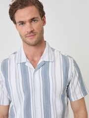 Threadbare Cream Stripe Knitted Cotton Blend Short Sleeve Shirt - Image 2 of 5