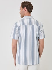 Threadbare Cream Stripe Knitted Cotton Blend Short Sleeve Shirt - Image 3 of 5