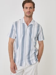 Threadbare Cream Stripe Knitted Cotton Blend Short Sleeve Shirt - Image 4 of 5