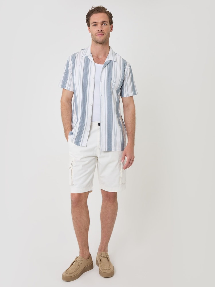 Threadbare Cream Stripe Knitted Cotton Blend Short Sleeve Shirt - Image 5 of 5 Threadbare Cream Stripe Knitted Cotton Blend Short Sleeve Shirt - Image 5 of 5
