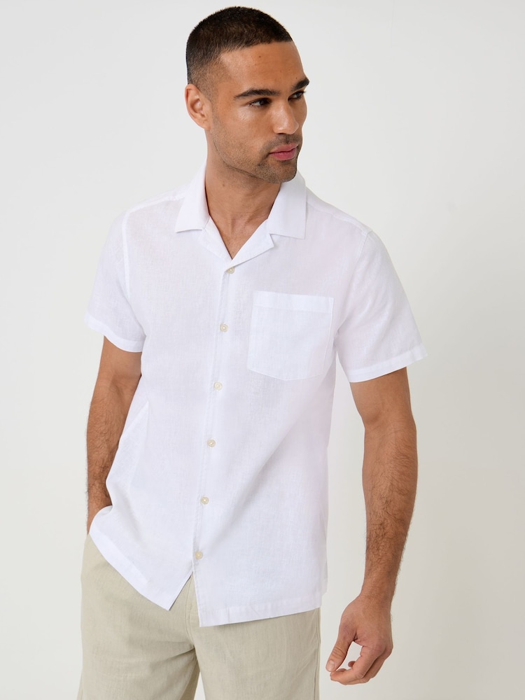 Threadbare White Linen Cotton Blend Short Sleeve Shirt - Image 1 of 5