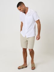 Threadbare White Linen Cotton Blend Short Sleeve Shirt - Image 3 of 5
