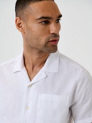 Threadbare White Linen Cotton Blend Short Sleeve Shirt - Image 4 of 5