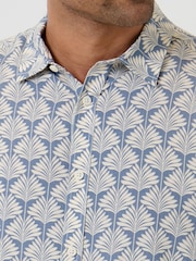 Threadbare Blue Linear Leaf Print Short Sleeve Shirt - Image 5 of 5