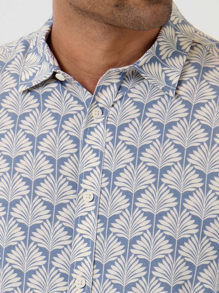 Threadbare Blue Linear Leaf Print Short Sleeve Shirt - Image 5 of 5