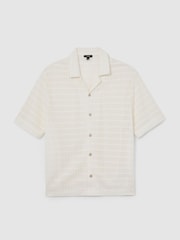 Reiss Off White Sid Chevron-Crochet Cuban-Collar Shirt - Image 2 of 6