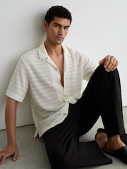 Reiss Off White Sid Chevron-Crochet Cuban-Collar Shirt - Image 3 of 6