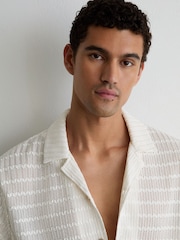 Reiss Off White Sid Chevron-Crochet Cuban-Collar Shirt - Image 4 of 6