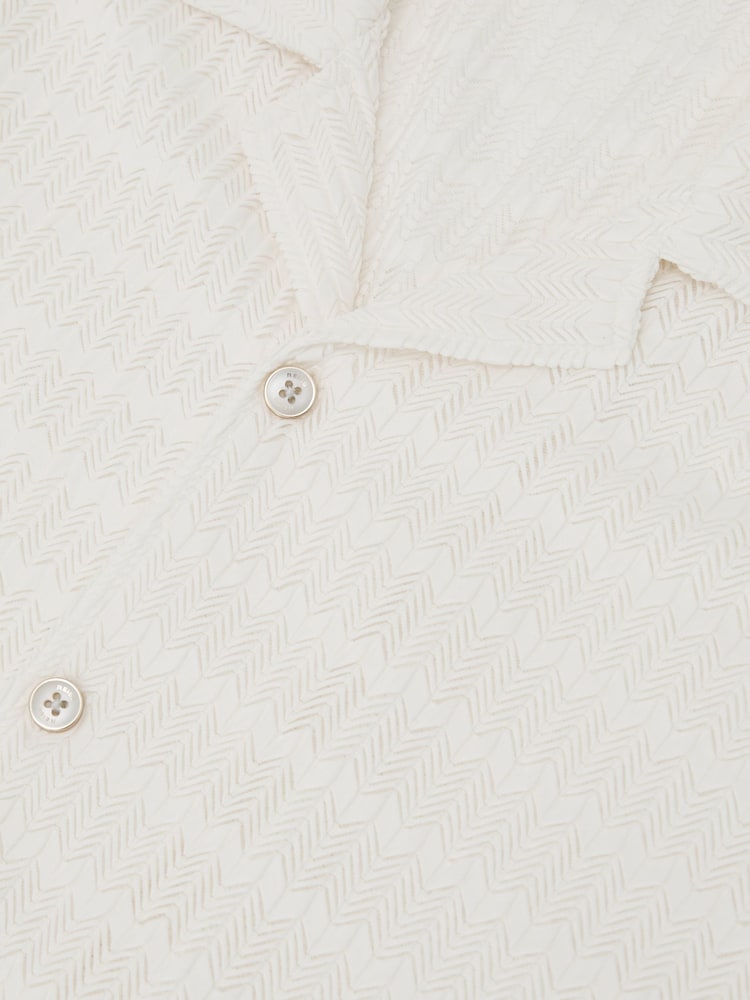 Reiss Off White Sid Chevron-Crochet Cuban-Collar Shirt - Image 6 of 6 Reiss Off White Sid Chevron-Crochet Cuban-Collar Shirt - Image 6 of 6